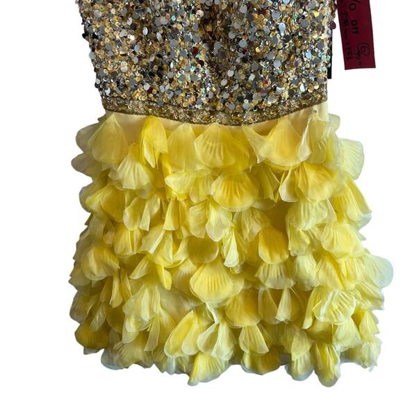 NWT Sherri Hill 6 Silk One Shoulder $330 Sequined Yellow Cocktail Mini Dress - Picture 3 of 6